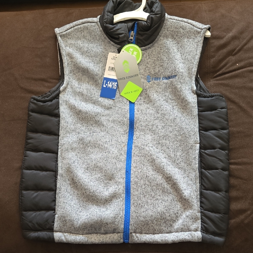 Free Country Boys' Youth Hybrid Vest (Gray--Size L, 14/16)-NWT